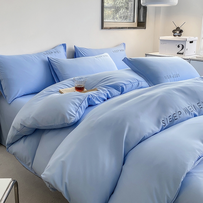 91家纺网 家纺一手货源 找家纺 啊雅 2025新款双拼绣花四季款磨毛四件套 奶天兰