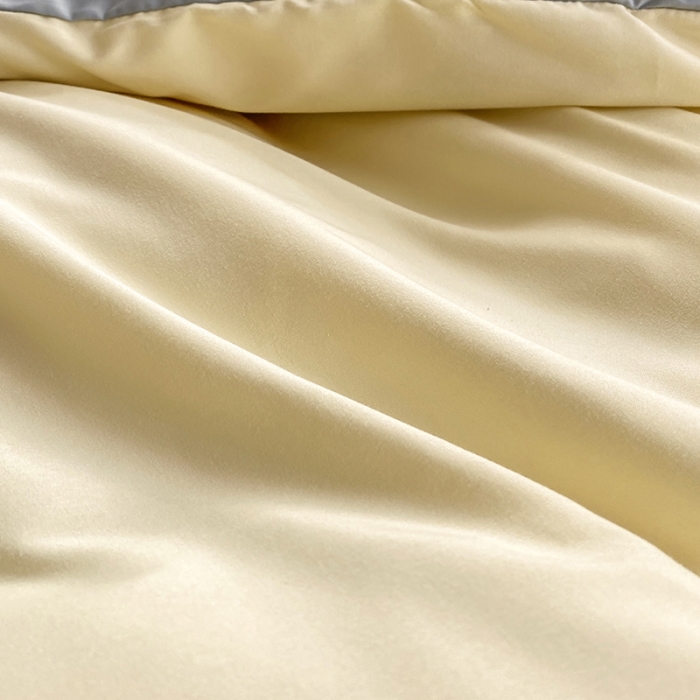 91家纺网 家纺一手货源 找家纺 啊雅 2025新款双拼绣花四季款磨毛四件套 奶黄加奶浅灰