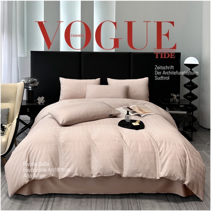 91家纺网 家纺一手货源 找家纺 宅家居 23新款轻奢100支银玺天丝棉CR工艺提花四件套-罗意威可可粉