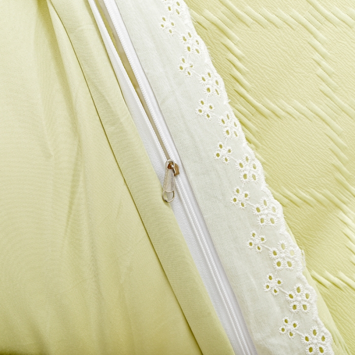 91家纺网 家纺一手货源 找家纺 宅家居 2023新款双层纱菱形格贴布绣花边四件套-罗威系列 罗威-果绿