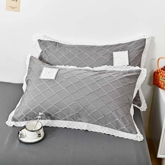 91家纺网 家纺一手货源 找家纺 宅家居 2023新款双层纱菱形格贴布绣花边四件套-罗威系列 罗威-浅灰