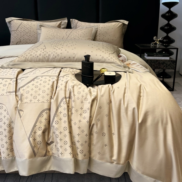91家纺网 家纺一手货源 找家纺 宅家居设计师款轻奢大牌范140支色织提花高定长绒棉四件套奢华系列 LV