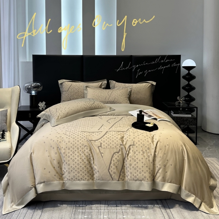 91家纺网 家纺一手货源 找家纺 宅家居设计师款轻奢大牌范140支色织提花高定长绒棉四件套奢华系列 LV