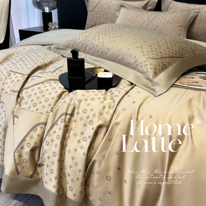 91家纺网 家纺一手货源 找家纺 宅家居设计师款轻奢大牌范140支色织提花高定长绒棉四件套奢华系列 LV