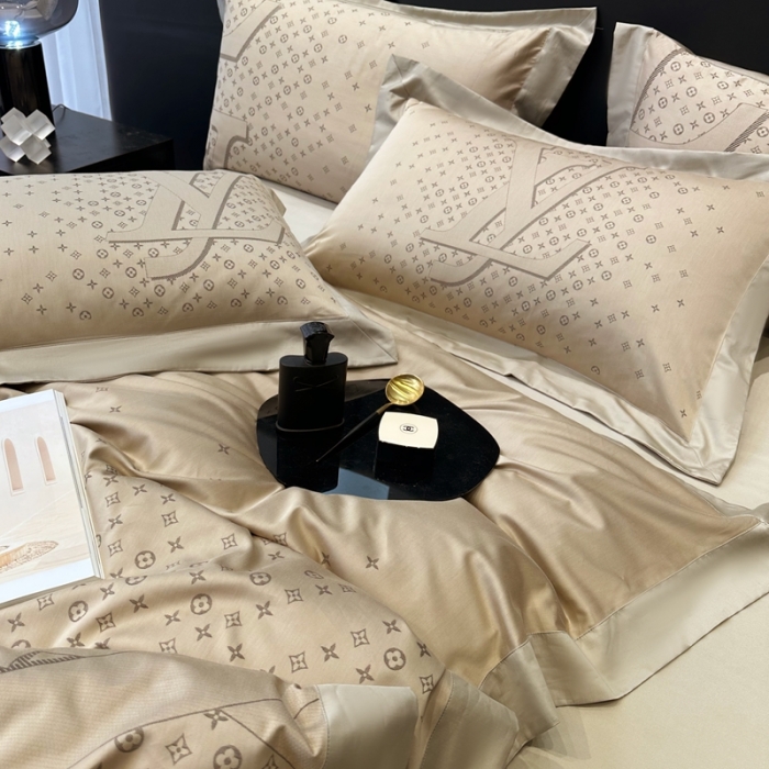 91家纺网 家纺一手货源 找家纺 宅家居设计师款轻奢大牌范140支色织提花高定长绒棉四件套奢华系列 LV