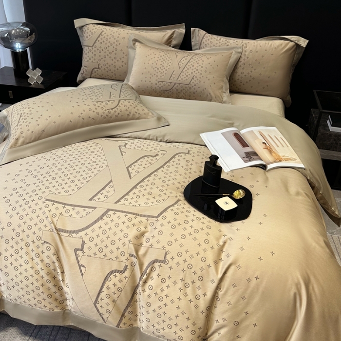 91家纺网 家纺一手货源 找家纺 宅家居设计师款轻奢大牌范140支色织提花高定长绒棉四件套奢华系列 LV