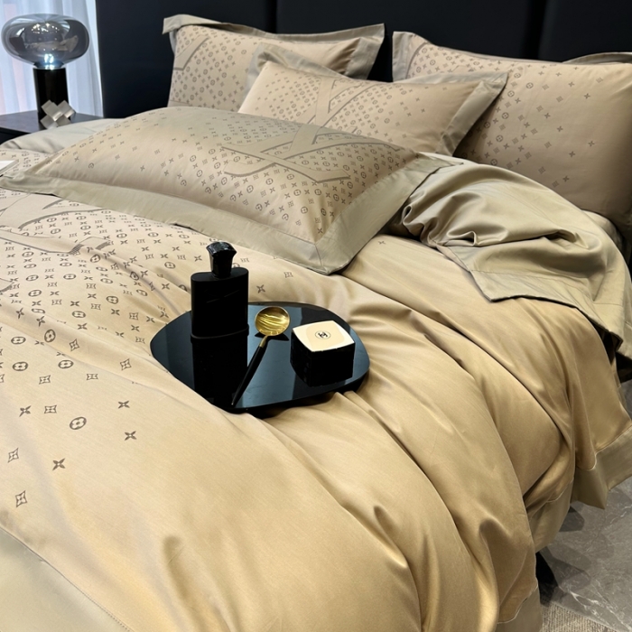 91家纺网 家纺一手货源 找家纺 宅家居设计师款轻奢大牌范140支色织提花高定长绒棉四件套奢华系列 LV