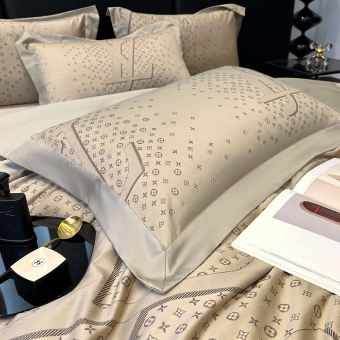 91家纺网 家纺一手货源 找家纺 宅家居设计师款轻奢大牌范140支色织提花高定长绒棉四件套奢华系列 LV