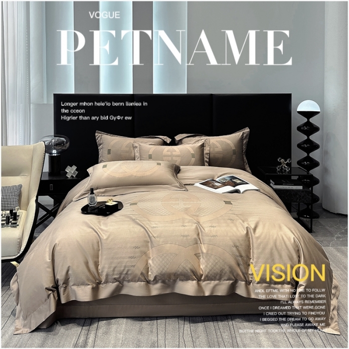 91家纺网 家纺一手货源 找家纺 宅家居设计师款轻奢大牌范140支色织提花高定长绒棉四件套奢华系列 古驰