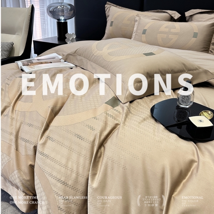 91家纺网 家纺一手货源 找家纺 宅家居设计师款轻奢大牌范140支色织提花高定长绒棉四件套奢华系列 古驰