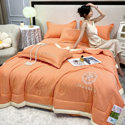 91家纺网 家纺一手货源 找家纺 苏米娜A类双层纱色织水洗棉麻刺绣花香夏被四件套纯棉夏凉被空调被大豆夏被 镜中花--米黄