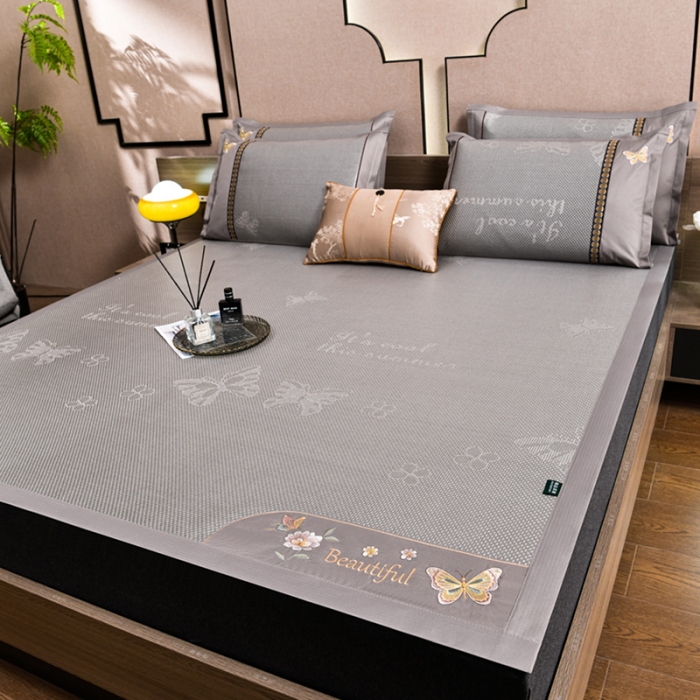 91家纺网 家纺一手货源 找家纺 简一2024新款荷塘月色系列冰藤双面席凉席冰藤席 蝶恋花-提花灰