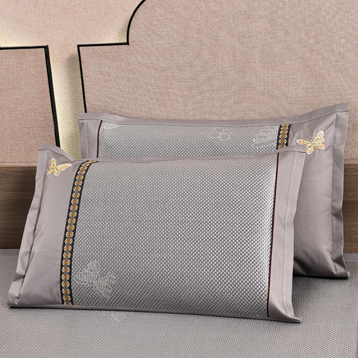 91家纺网 家纺一手货源 找家纺 简一2024新款荷塘月色系列冰藤双面席凉席冰藤席 蝶恋花-提花灰