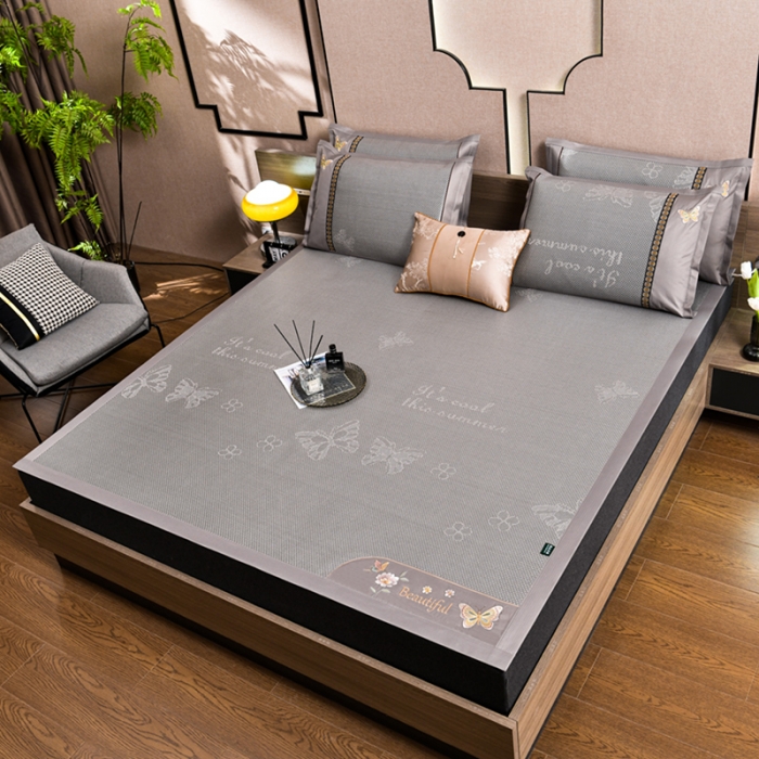 91家纺网 家纺一手货源 找家纺 简一2024新款荷塘月色系列冰藤双面席凉席冰藤席 蝶恋花-提花灰