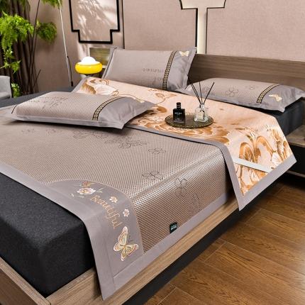 91家纺网 家纺一手货源 找家纺 简一2024新款荷塘月色系列冰藤双面席凉席冰藤席 蝶恋花-提花香槟