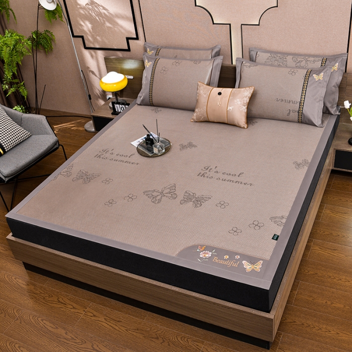 91家纺网 家纺一手货源 找家纺 简一2024新款荷塘月色系列冰藤双面席凉席冰藤席 蝶恋花-提花香槟