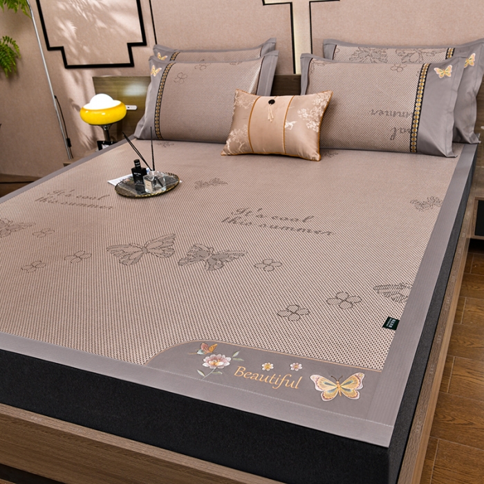 91家纺网 家纺一手货源 找家纺 简一2024新款荷塘月色系列冰藤双面席凉席冰藤席 蝶恋花-提花香槟