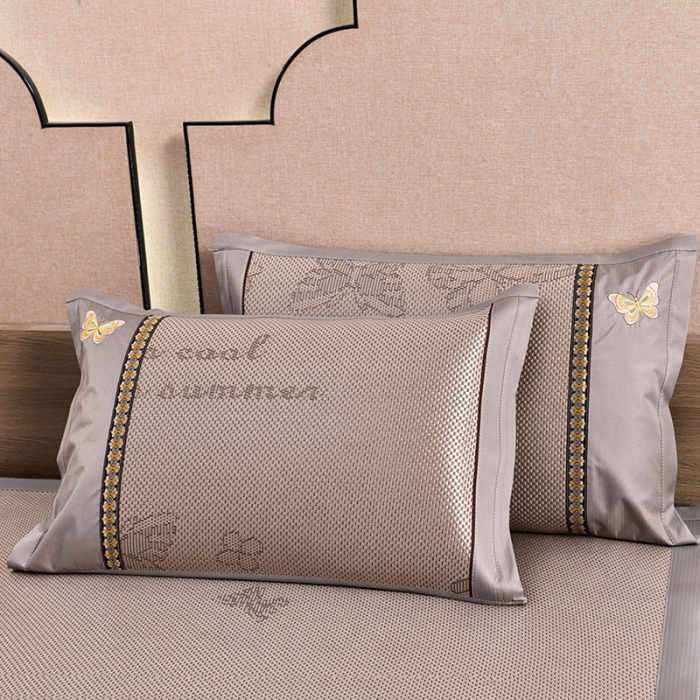 91家纺网 家纺一手货源 找家纺 简一2024新款荷塘月色系列冰藤双面席凉席冰藤席 蝶恋花-提花香槟