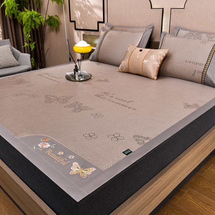 91家纺网 家纺一手货源 找家纺 简一2024新款荷塘月色系列冰藤双面席凉席冰藤席 蝶恋花-提花香槟