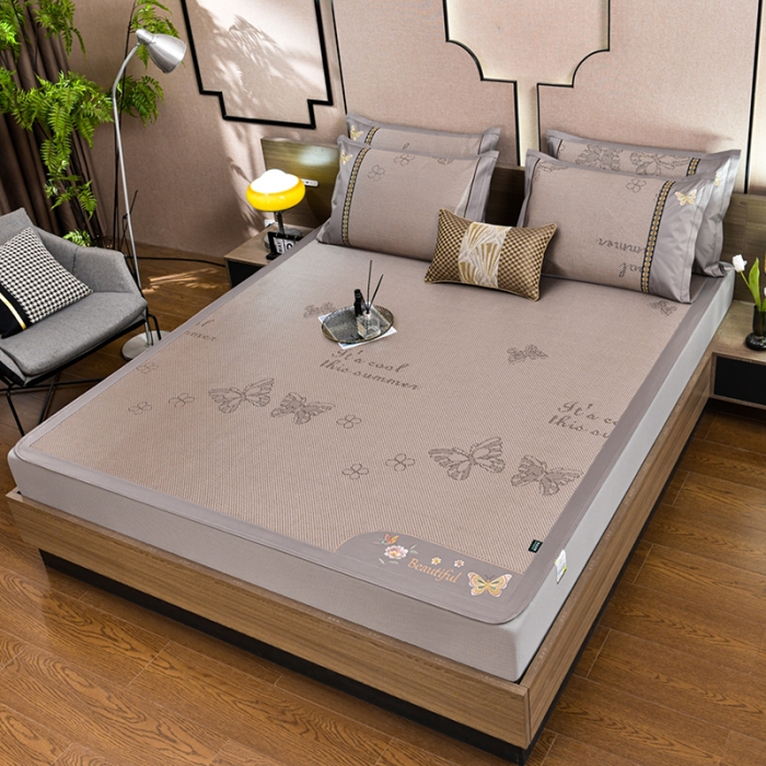 91家纺网 家纺一手货源 找家纺 简一2024新款荷塘月色系列冰藤凉席床笠款 蝶恋花-提花香槟