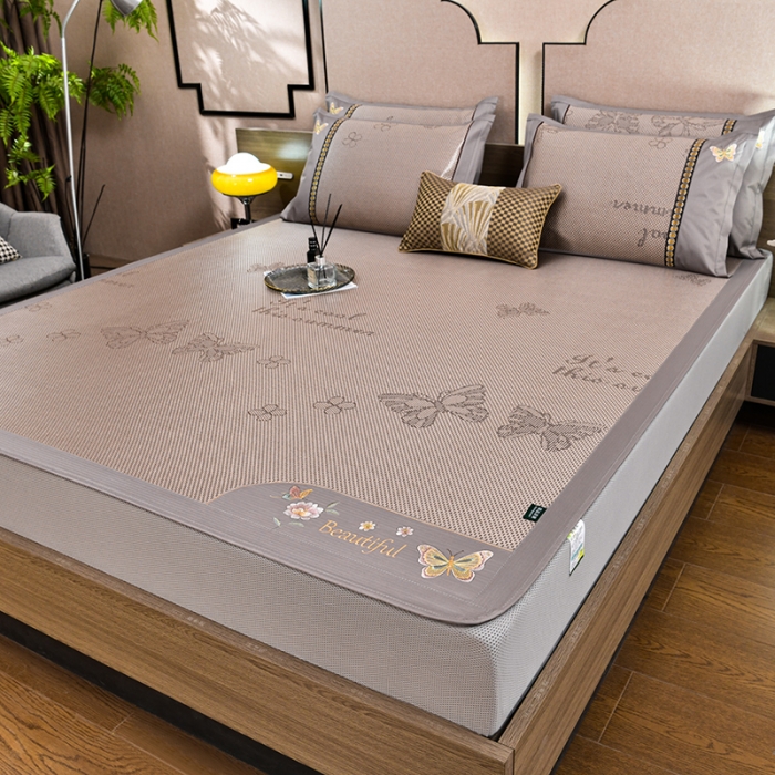 91家纺网 家纺一手货源 找家纺 简一2024新款荷塘月色系列冰藤凉席床笠款 蝶恋花-提花香槟