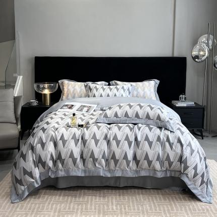 91家纺网 家纺一手货源 找家纺 优悦 2023新款水洗真丝轻奢印花款四件套 安格斯-灰