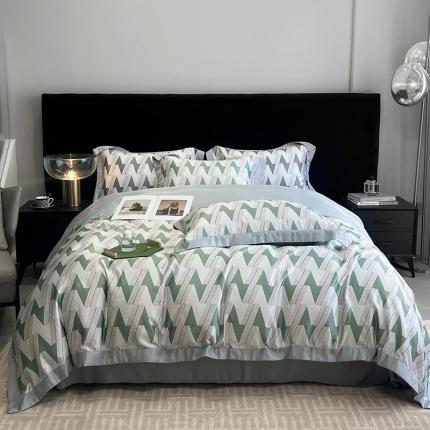 91家纺网 家纺一手货源 找家纺 优悦 2023新款水洗真丝轻奢印花款四件套 安格斯-绿