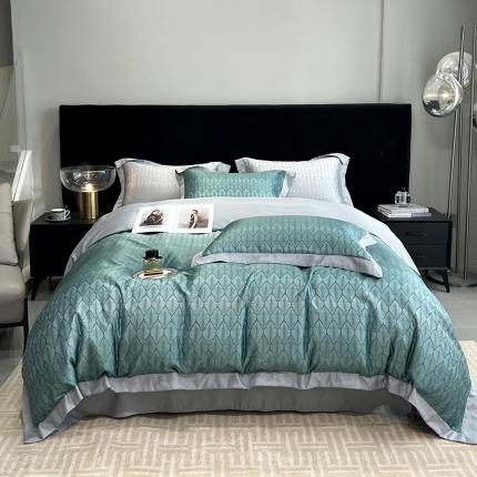 91家纺网 家纺一手货源 找家纺 优悦 2023新款水洗真丝轻奢印花款四件套 浅浅叶语-绿