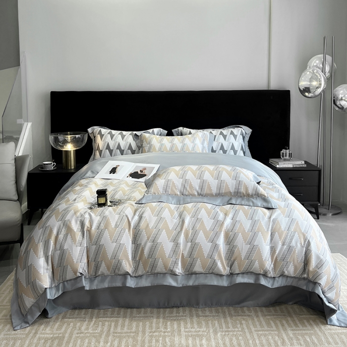 91家纺网 家纺一手货源 找家纺 优悦 2023新款水洗真丝轻奢印花款四件套 安格斯-黄