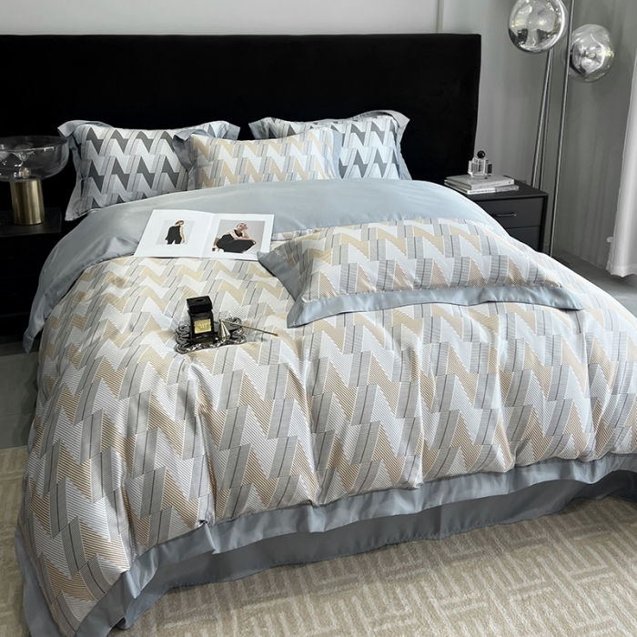 91家纺网 家纺一手货源 找家纺 优悦 2023新款水洗真丝轻奢印花款四件套 安格斯-黄