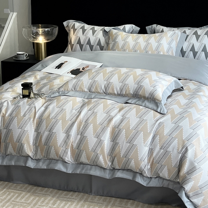 91家纺网 家纺一手货源 找家纺 优悦 2023新款水洗真丝轻奢印花款四件套 安格斯-黄