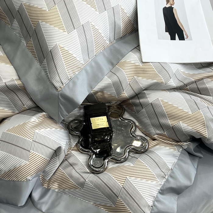 91家纺网 家纺一手货源 找家纺 优悦 2023新款水洗真丝轻奢印花款四件套 安格斯-黄