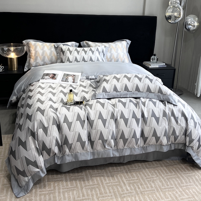 91家纺网 家纺一手货源 找家纺 优悦 2023新款水洗真丝轻奢印花款四件套 安格斯-灰