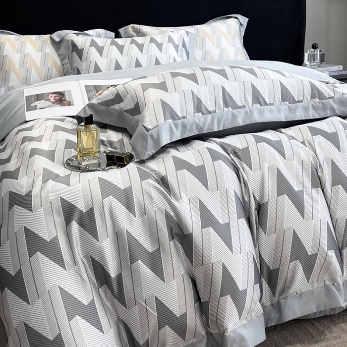 91家纺网 家纺一手货源 找家纺 优悦 2023新款水洗真丝轻奢印花款四件套 安格斯-灰