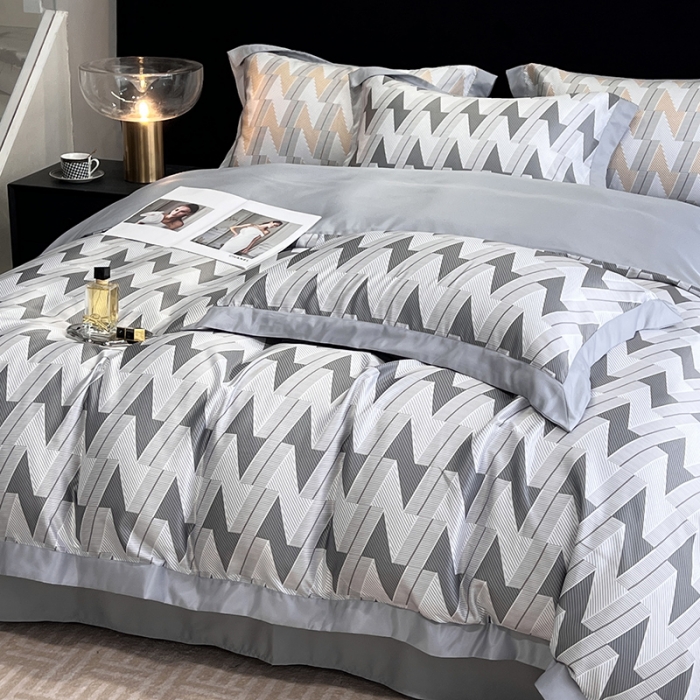 91家纺网 家纺一手货源 找家纺 优悦 2023新款水洗真丝轻奢印花款四件套 安格斯-灰