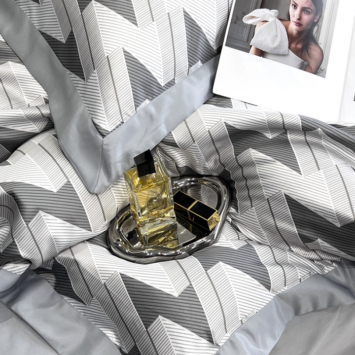 91家纺网 家纺一手货源 找家纺 优悦 2023新款水洗真丝轻奢印花款四件套 安格斯-灰