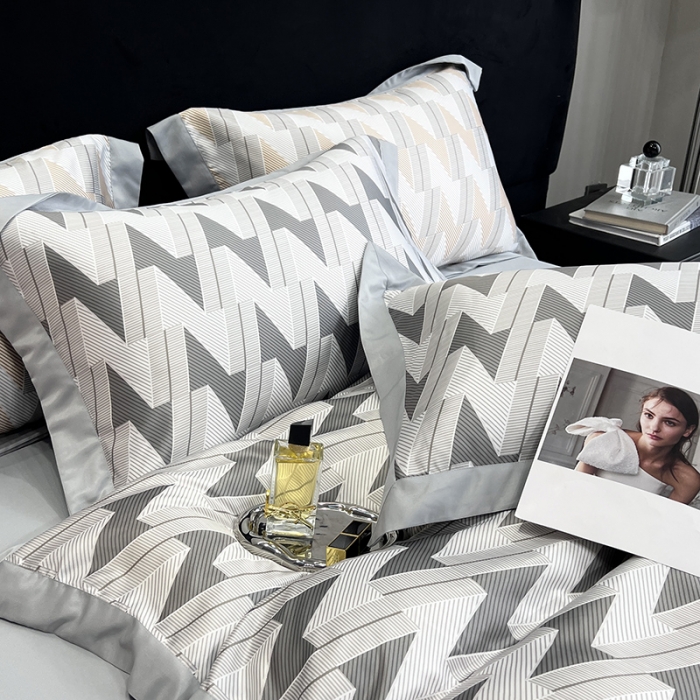 91家纺网 家纺一手货源 找家纺 优悦 2023新款水洗真丝轻奢印花款四件套 安格斯-灰