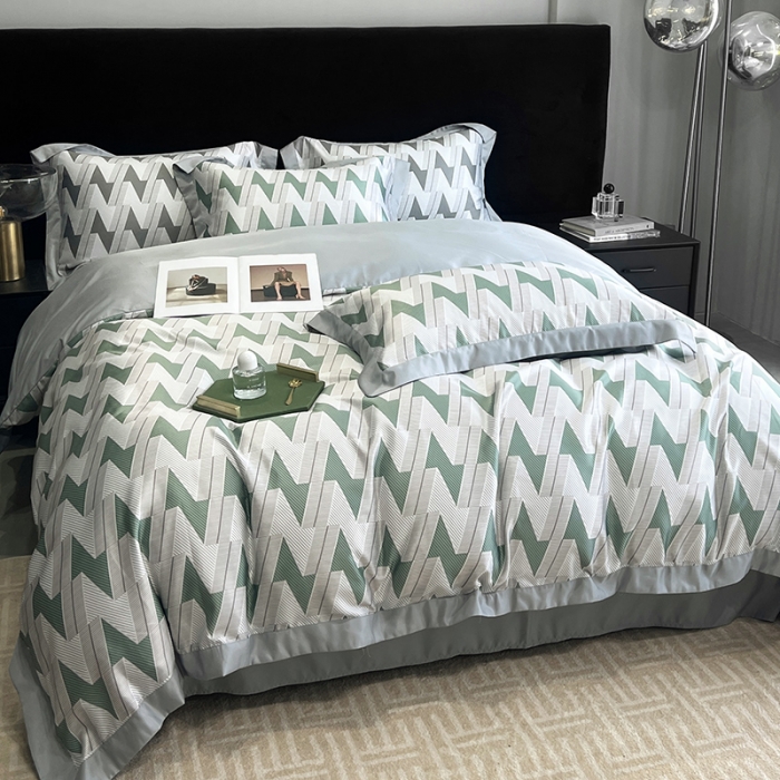 91家纺网 家纺一手货源 找家纺 优悦 2023新款水洗真丝轻奢印花款四件套 安格斯-绿