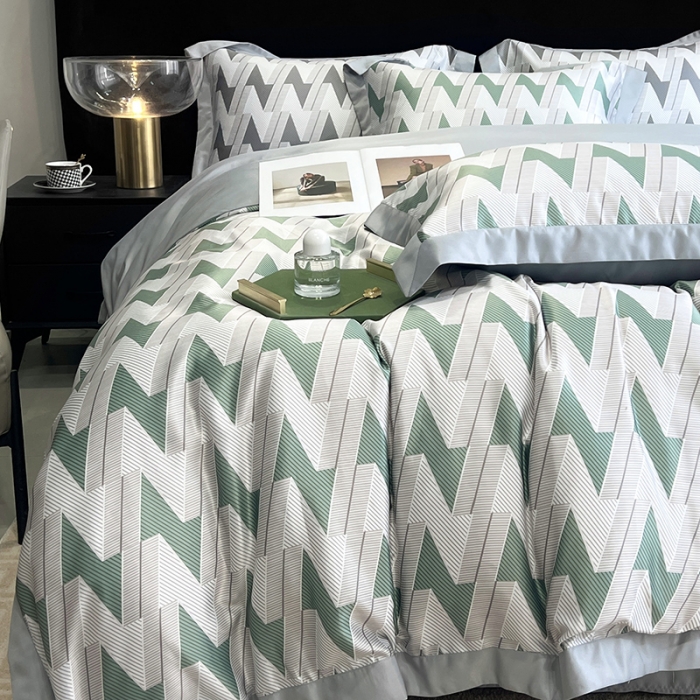 91家纺网 家纺一手货源 找家纺 优悦 2023新款水洗真丝轻奢印花款四件套 安格斯-绿