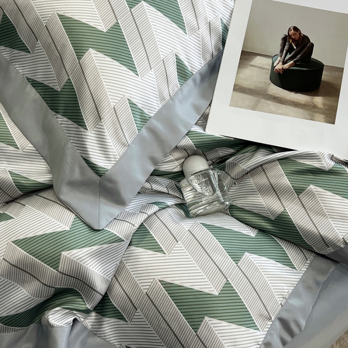 91家纺网 家纺一手货源 找家纺 优悦 2023新款水洗真丝轻奢印花款四件套 安格斯-绿