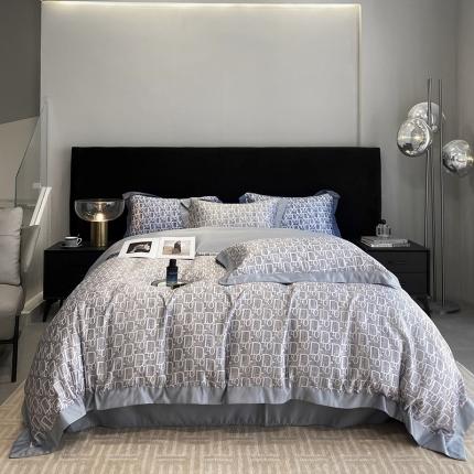 优悦 2023新款水洗真丝轻奢印花款四件套 迪丽奥-灰