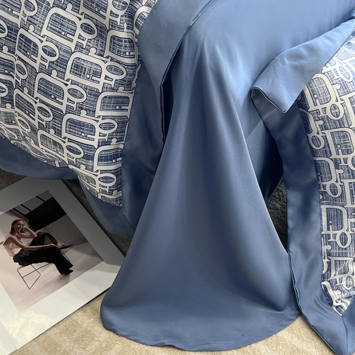 91家纺网 家纺一手货源 找家纺 优悦 2023新款水洗真丝轻奢印花款四件套 迪丽奥-蓝