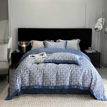 优悦 2023新款水洗真丝轻奢印花款四件套 迪丽奥-蓝