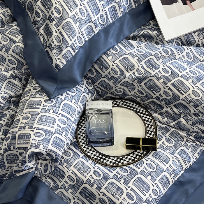 91家纺网 家纺一手货源 找家纺 优悦 2023新款水洗真丝轻奢印花款四件套 迪丽奥-蓝