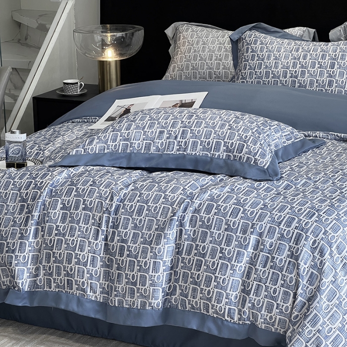 91家纺网 家纺一手货源 找家纺 优悦 2023新款水洗真丝轻奢印花款四件套 迪丽奥-蓝