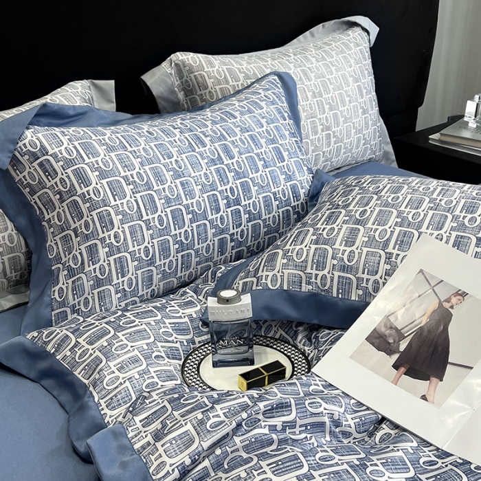 91家纺网 家纺一手货源 找家纺 优悦 2023新款水洗真丝轻奢印花款四件套 迪丽奥-蓝