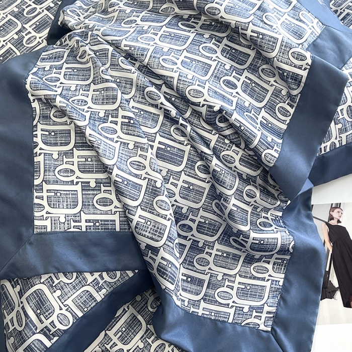 91家纺网 家纺一手货源 找家纺 优悦 2023新款水洗真丝轻奢印花款四件套 迪丽奥-蓝