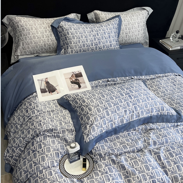 91家纺网 家纺一手货源 找家纺 优悦 2023新款水洗真丝轻奢印花款四件套 迪丽奥-蓝