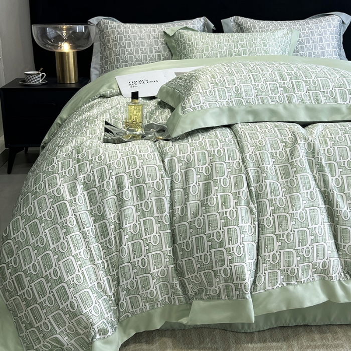 91家纺网 家纺一手货源 找家纺 优悦 2023新款水洗真丝轻奢印花款四件套 迪丽奥-绿
