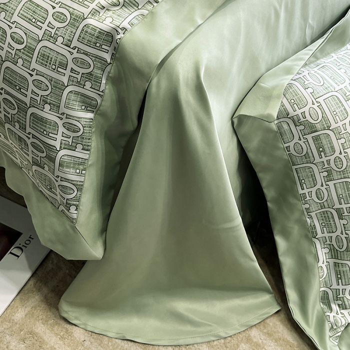 91家纺网 家纺一手货源 找家纺 优悦 2023新款水洗真丝轻奢印花款四件套 迪丽奥-绿